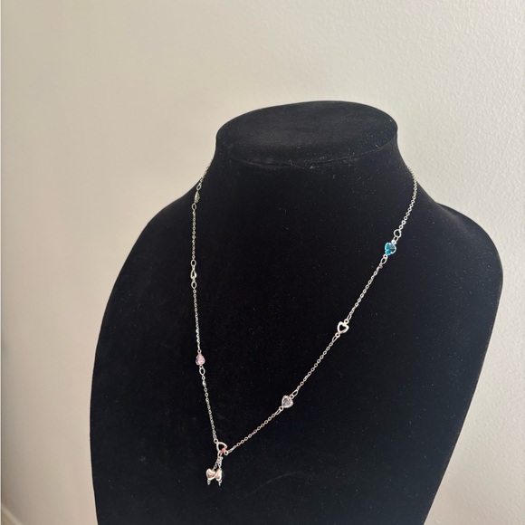 Sterling Silver Heart Charm Station Necklace in Silver - Picture 5 of 7